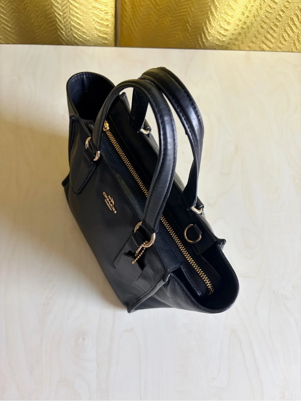 Coach Black Leather Mini Carryall Tote with Gold Toned Hardware